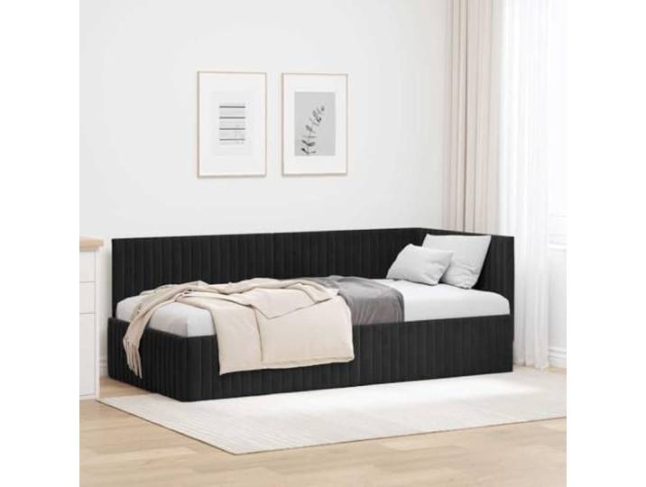 YUTAASU Eckbettgestell Schwarz 90x190 cm Samt L-Form, Lattenrost Inklusive, Verstellbares Kopfteil, Sofa Und Bett, Kleine Wohnungen