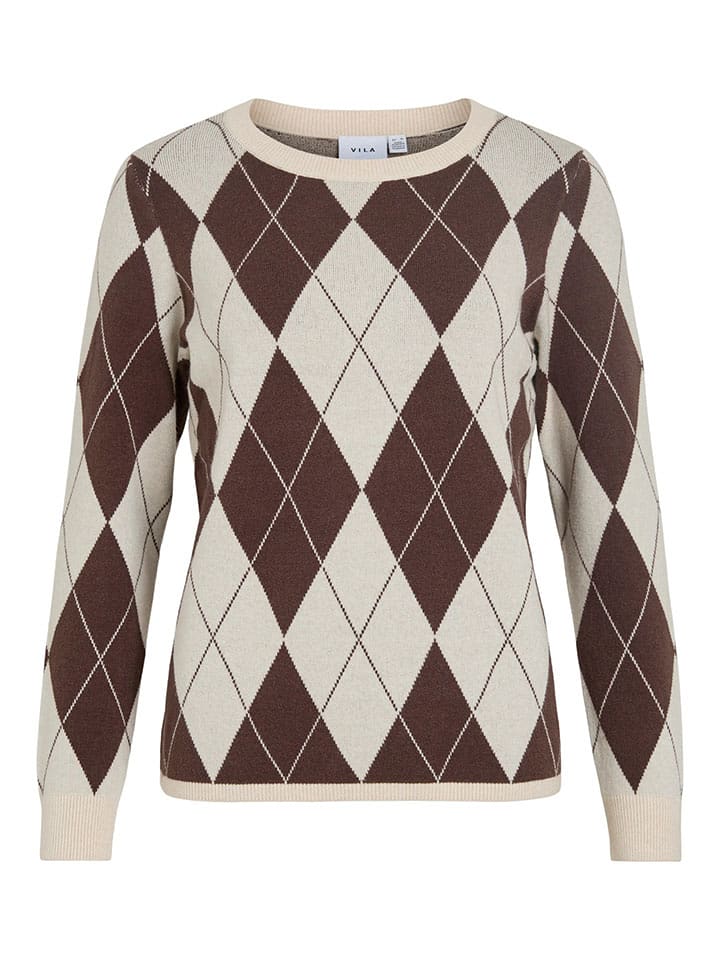 Vila Pullover "Tif" in Braun/ Creme - S