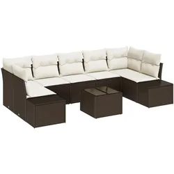 vidaXL 8-teiliges Garten-Sofa-Set mit Kissen aus braunem Poly-Rattan
