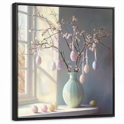 LEINWAND Bilder mit Rahmen - Stillleben - Vase - Osterzweig - 50x50