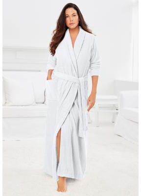 Plus Size Women's Long Terry Robe by Dreams & Co. in White (Size M)