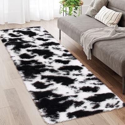 Garvee Cow Print Soft Shaggy Fluffy Area Rug
