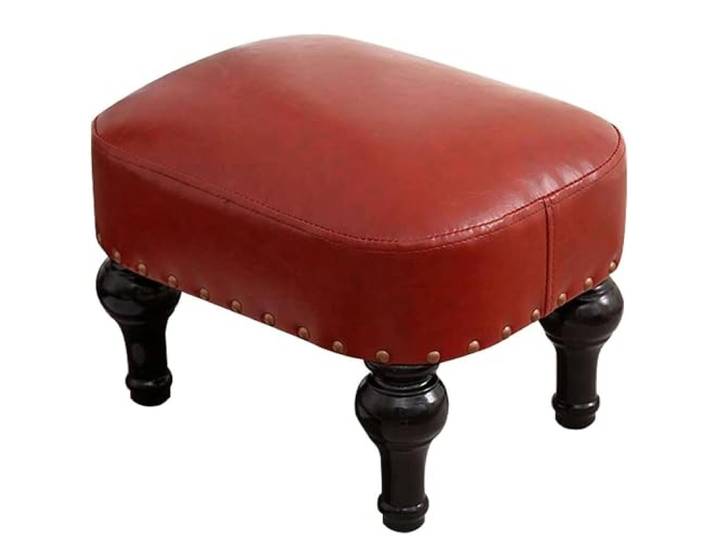 DiicMa Kleiner Fußhocker, Ottomane, Leder, gepolsterte Fußstütze, Holzfußstütze, Hocker, Sofahocker for Fußstütze for Wohnzimmer (Color : Red)