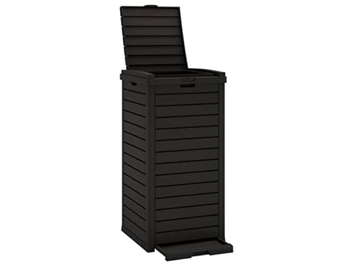 Outdoor-Mülltonne Schwarz 41x41x86 cm Polypropylen 118 Liter Fassungsvermögen,Doppeldeckel,Holz-Optik,herausnehmbare Auffangwanne,UV-beständig