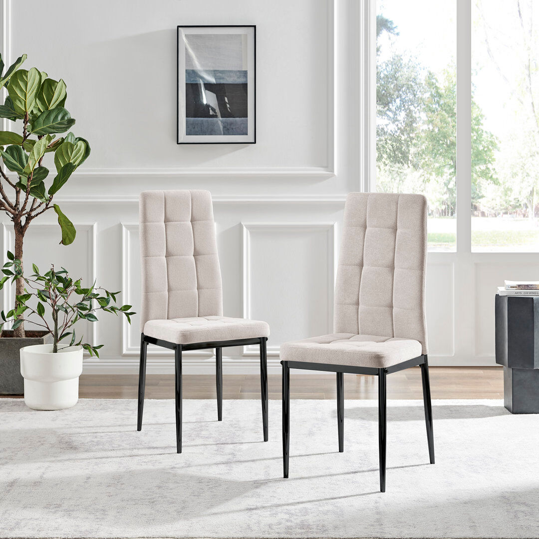 17 Stories Pallo Button Tufting Luxury Fabric Dining Chairs - Modern Contemporary Design Cream/Black 96.5cm H X 40cm W X 50cm D