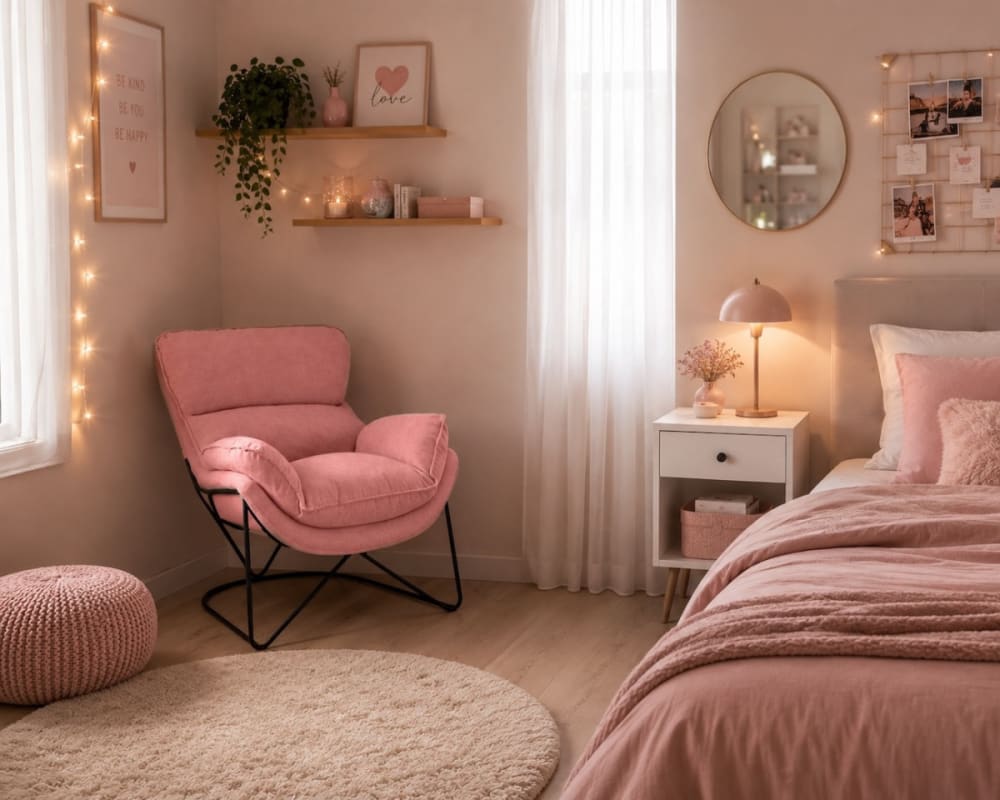 Mathi Design Fauteuil en velours rose Rose 95x87x79cm