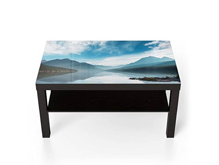 DEQORI Glastisch schwarz groß 90x50 cm Motiv Blick über Bowman Lake ausgefallener Beistelltisch aus Glas Hochglanz Couchtisch fürs Wohnzimmer moderner Couch Tisch mit Design
