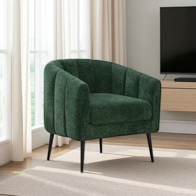 Barrel Accent Chair with Channel Tufting, Upholstered Vanity Armchair with Wraparound Back, Metal Legs & Removable Cushion