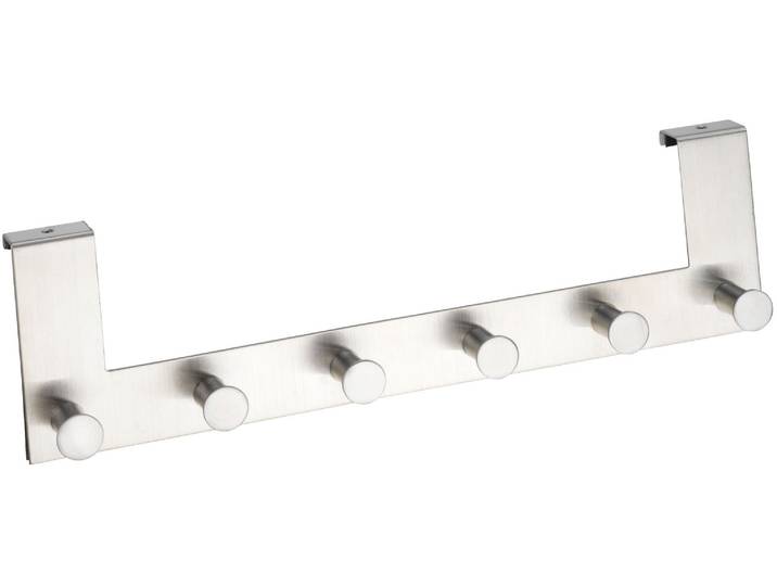Türhaken WENKO Modell Celano , silber (silberfarben), B:5cm H:11cm L:39cm, Edelstahl, Haken, Türhaken, Türgarderobe, Hakenleiste mit 6 Haken