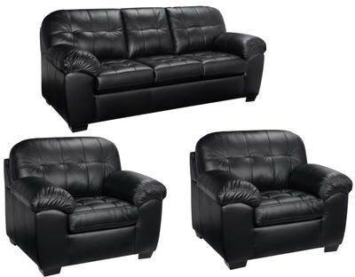 Emma Black Italian Leather Sofa and Two Chairs