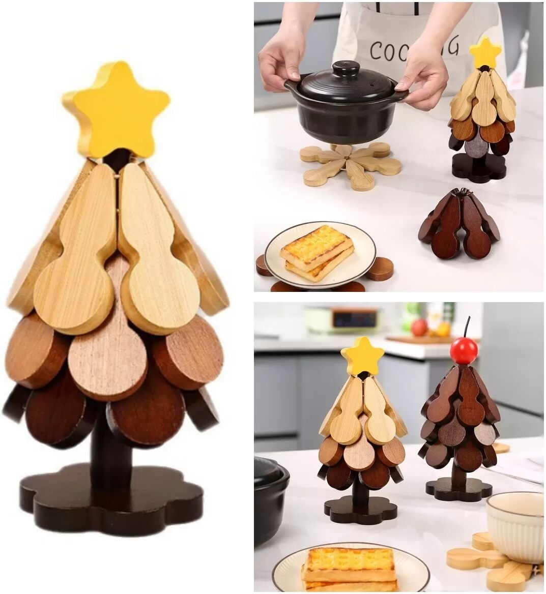 INF Kreativer Holz-Untersetzer - Khaki baumförmiger, hitzebeständiger Topfuntersetzer mit flexiblem Stretch-Design und