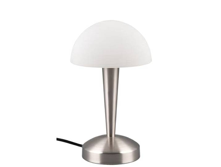 Reality Leuchten Tischleuchte Canaria R59561107, Metall Nickel matt, Glas Weiß gewischt, inkl. 4.9 Watt LED E14, On/Off Touch