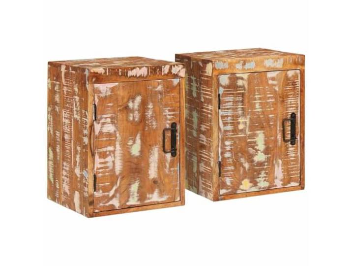 GHVBNMF Nachttisch 2er Set Braun 35x33x48cm Massivholz Altholz Rustikaler Beistellschrank im 2er Set mit Tür und 2 Ablagen für Ordnung im Schlafzimmer. Standfestes Holz Metall Design.