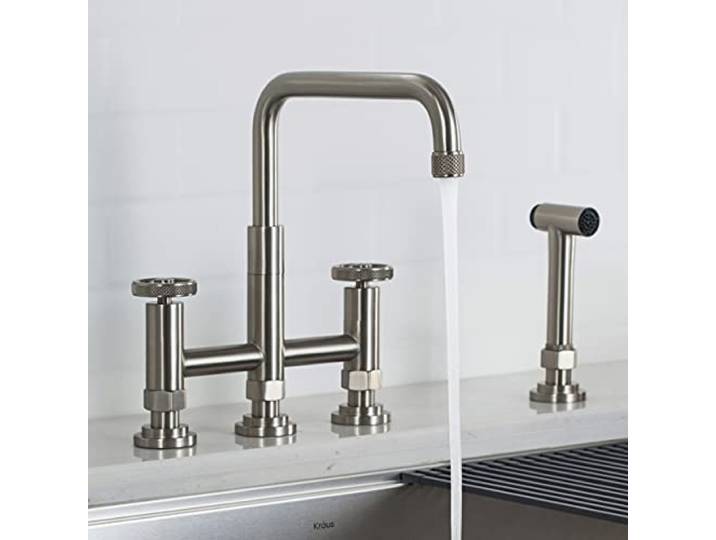 KRAUS Urbix KPF-3125SFS Industrial Bridge Küchenarmatur mit Seitensprüher aus Edelstahl