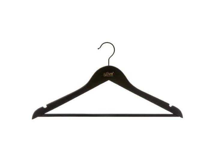 Five - Set van 3 zwarte kleerhangers van hout met soft-touch coating, antislip