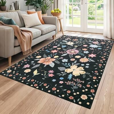 Garvee Flower Botanical Modern Floral Soft Washable Area Rug