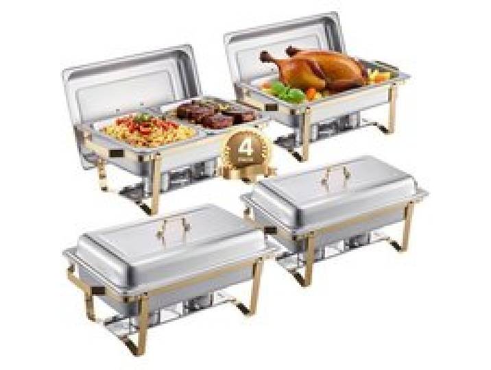 Ensemble Buffet de Réchauds - DUOKU - Lot de 4 - Acier Inoxydable - 8 Pintes - Doré