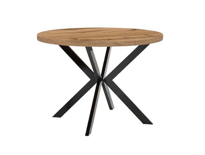 Dekori Möbel Runder Ausziehbarer Tisch für Esszimmer, ENDO mit Metallbeinen, Loft-Stil, Industriel, Durchmesser Varianten von : 90 bis 220 cm (Eiche Wotan/Schwarz, 110/160)