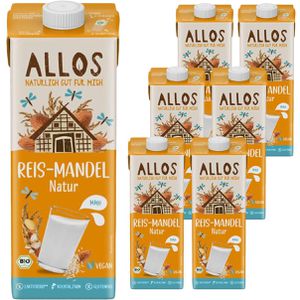 Allos Reisdrink Reis-Mandel Natur, BIO, ohne Zuckerzusatz, je 1 Liter, 6 Stück