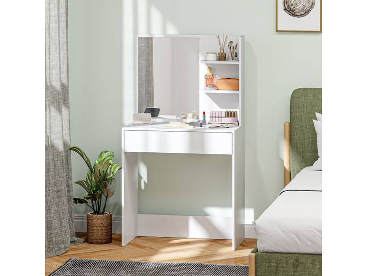 HOMCOM Coiffeuse Blanche avec Miroir et Rangement 75x40x137 cm