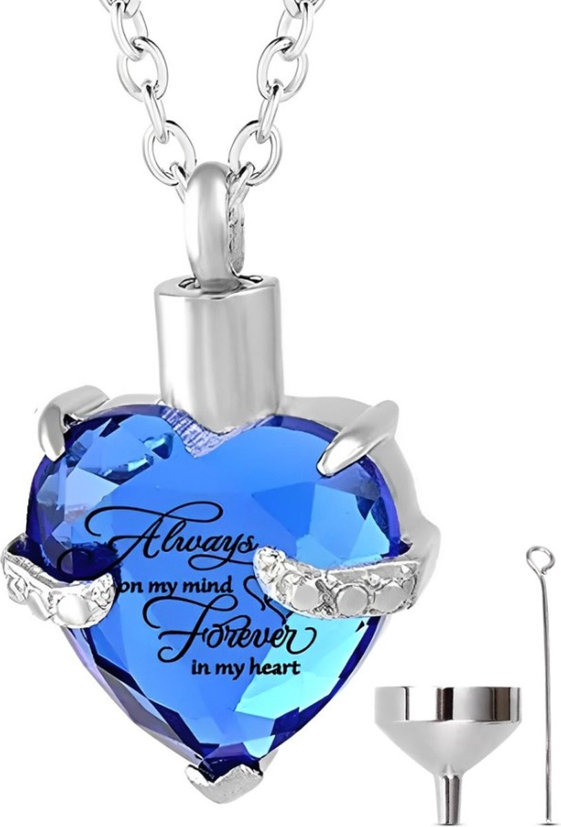 Luxe Ashanger met Ketting voor As, Haren of Parfum - Blauw Gedenksieraad met Asvuller en Opbergzakje