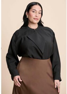 Plus Size Women's Neck Pleat Blouse by ELOQUII in Black Onyx (Size 22)