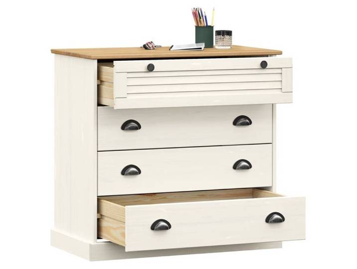 Blanc Blanc Cabinet de rangement - SHELD - Commode de chambre/Buffet de rangement - VIGO blanc 80x40x76 cm bois massif de pin 52945