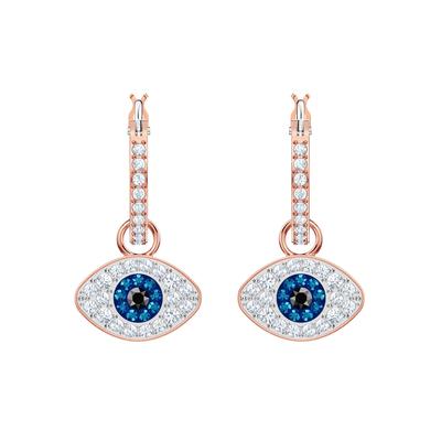 Paar Creolen SWAROVSKI "Symbolica Böser Blick magisches Auge", rosa (roségoldfarben, blau, kristallweiß, blau), Ohrringe, Damen, Metall, mit Swarovski Kristall, Einhänger abnehmbar
