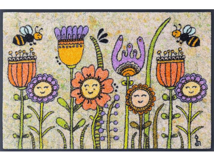 Fussmatte Friendly Flowers , bunt, B:50cm H:7mm L:75cm, Polyamid, WASH+DRY BY KLEEN-TEX, Teppiche, Fussmatte