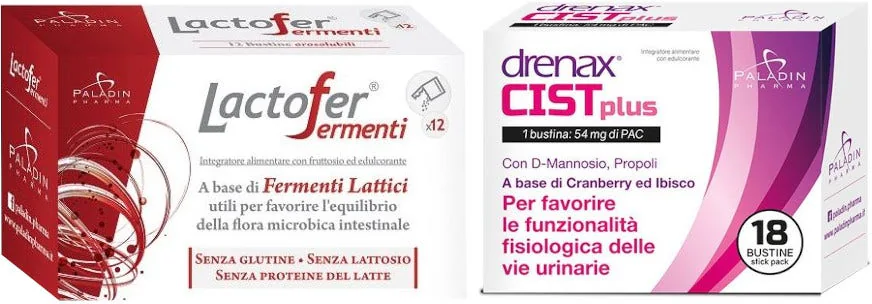 PALADIN PHARMA SpA Lactofer Fermenti, 12 bustine + Drenax Forte Cist Plus, 18 Stick Pack