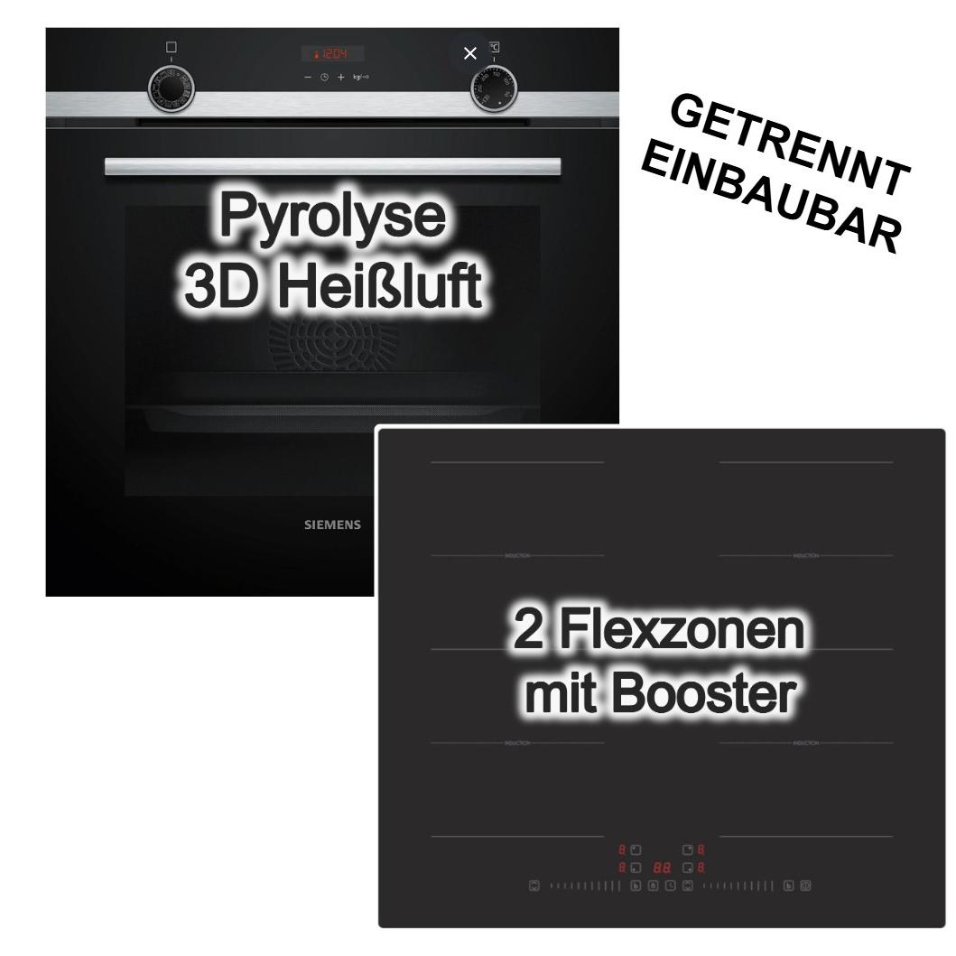 HERDSET Siemens Einbau-Backofen Dampfunterstützung Pyrolyse 3DHeißluft+ PKM Induktionskochfeld Flexzonen Booster