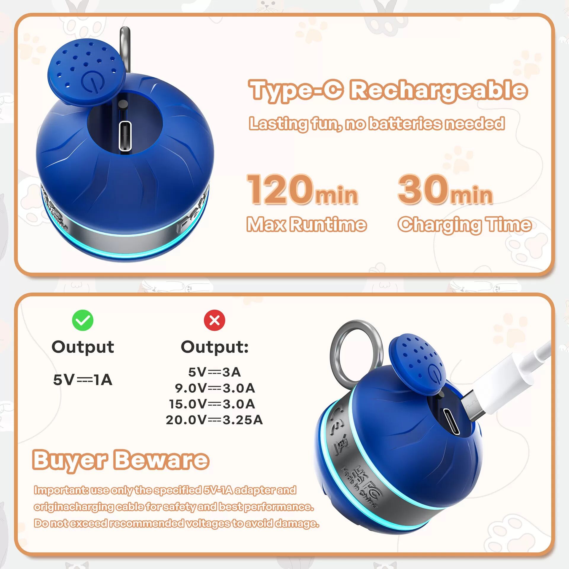INF Jouet interactif pour animaux de compagnie pour chats - Balle culbuto intelligente Bleu