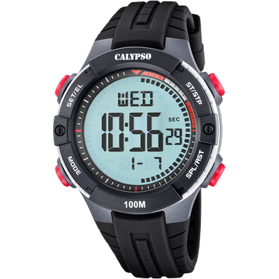 Chronograph CALYPSO WATCHES "Urban Digital", schwarz, Armbanduhren, Herren, schwarz-weiß, Chronograph, Quarzuhr, Armbanduhr, Herrenuhr, Silikonarmband, digital, Tag