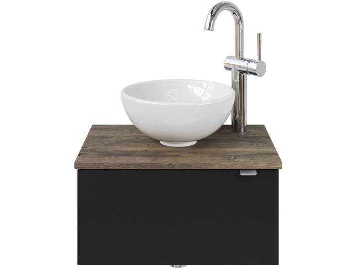 Waschtisch SAPHIR Serie 6915 Waschschale mit Unterschrank für Gästebad, Gäste WC , schwarz (schwarz matt, eiche ribbeck, schwarz matt touch), B:51cm H:39,8cm T:35cm, Waschtische, Waschtisch, 51 cm mit Keramik-Aufsatzbecken und 1 Tür
