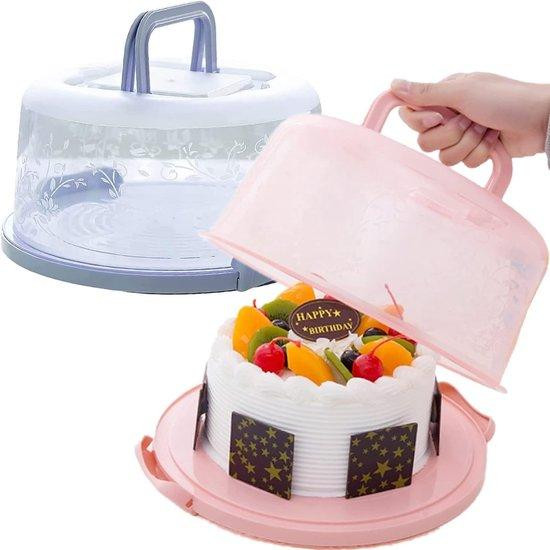Unyqoos 2-delige set ronde taartdozen, transparant, met inklapbare handgrepen en afsluitbare knop