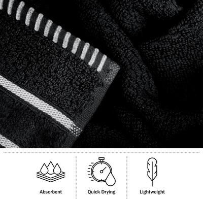 Towel Set - Combed Cotton Rice Weave Bathroom Accessories with Bath Towels, Hand Towels, and Washcloths by Lavish Home (Black)
