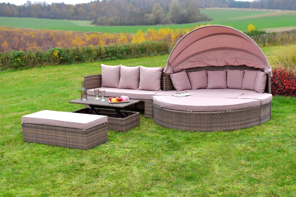 MERXXHANDELS Riva Insel + Erweiterungsset Insel Ø180cm 2 Bänke Tisch 16946475