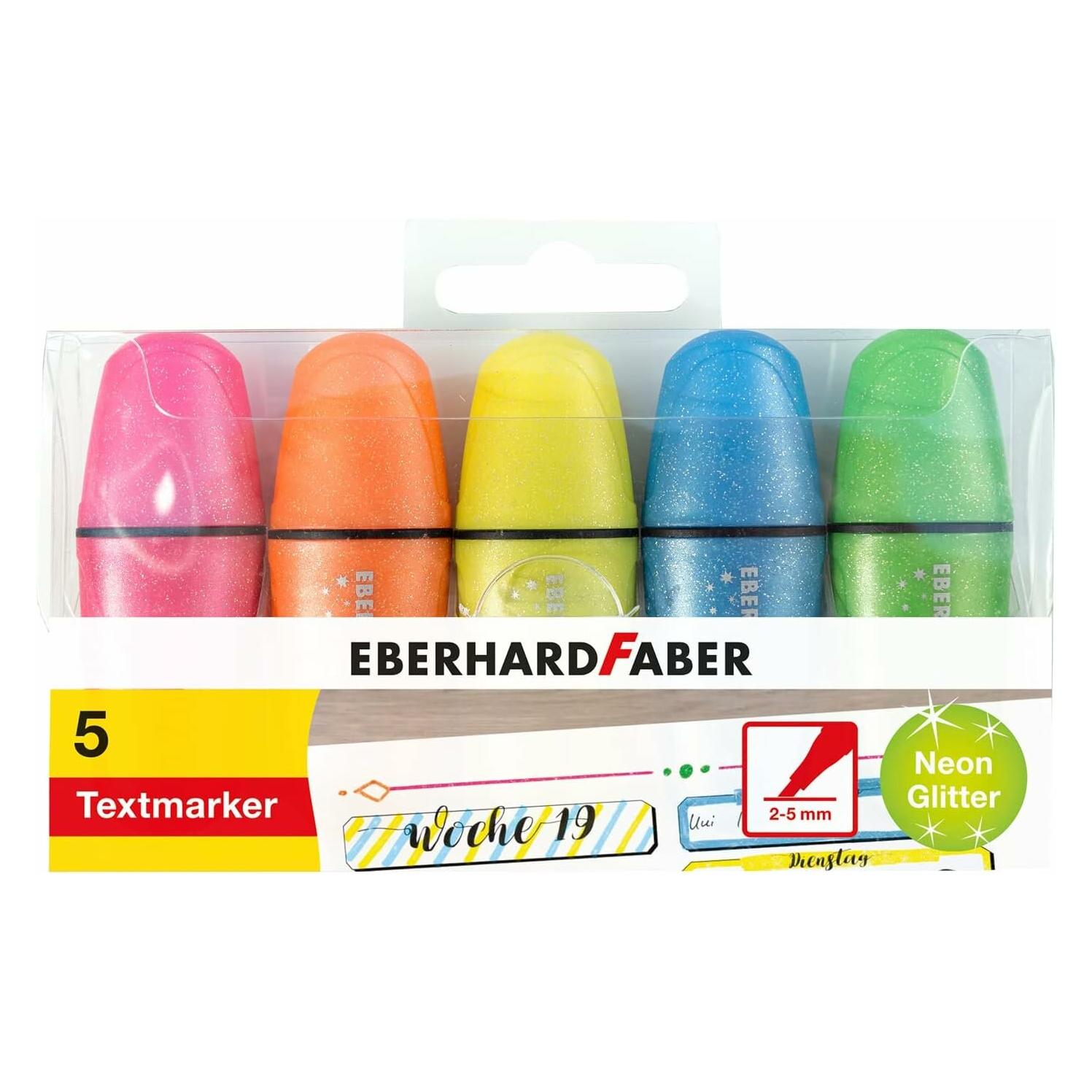Faber-Castell 5 EBERHARD FABER Glitzer neon Mini Textmarker farbsortiert (5x) (551408)