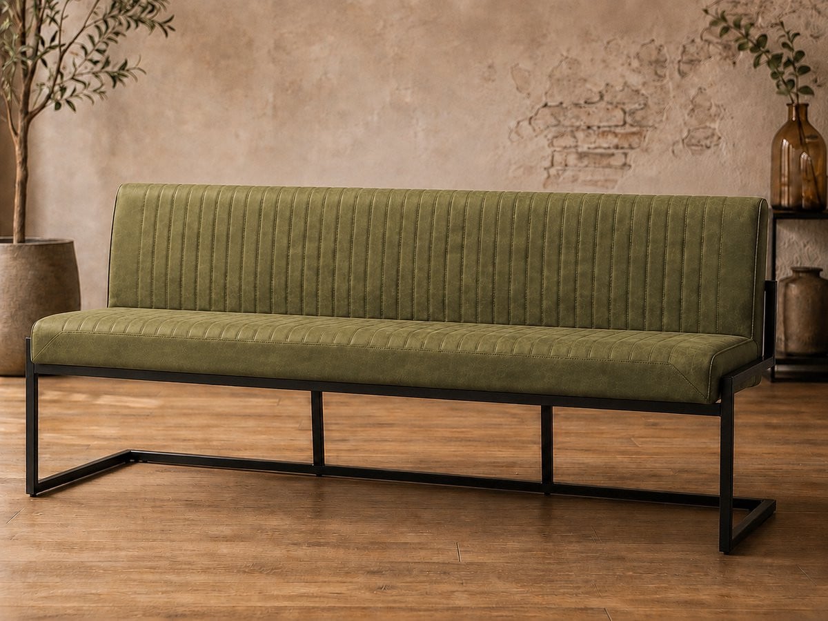 Eetkamerbank Belgie Micro Leder Groen 185 cm
