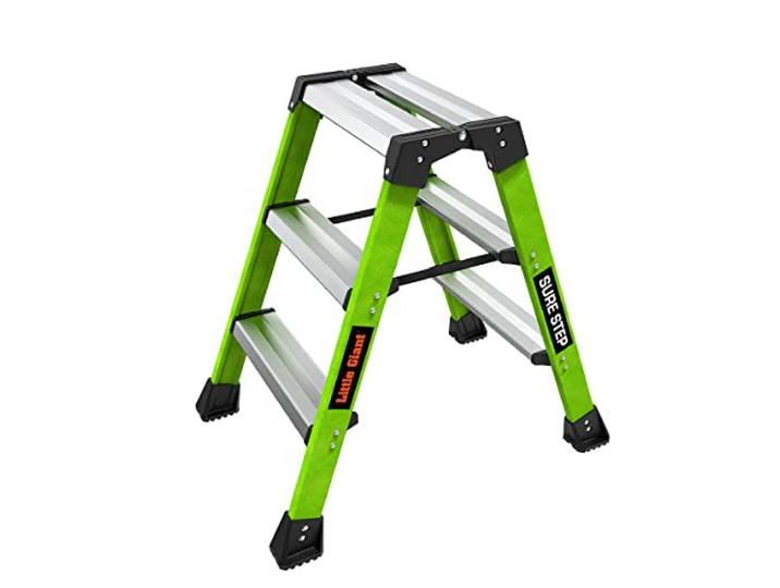 Little Giant Ladders, Sure Step, 3-stufig, doppelseitiger Tritthocker, Fiberglas, (11953), Typ 1AA, 170 kg Gewicht, Hi-Viz Green