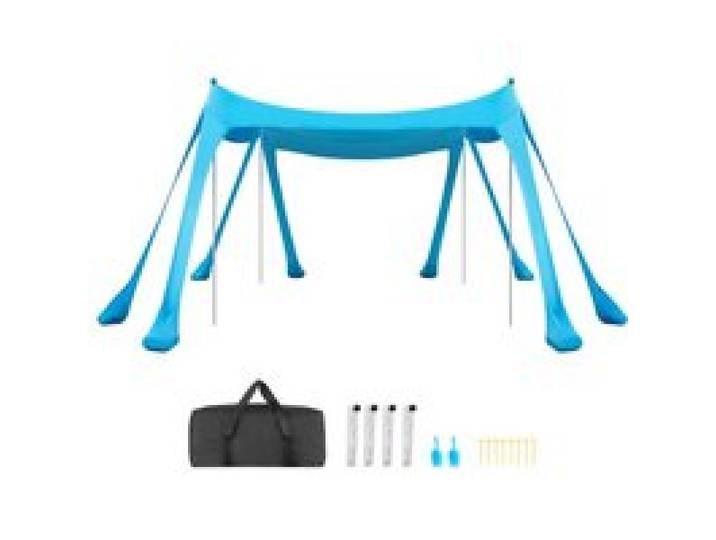VEVOR Tente de Plage de 3x3x2 m, Abri Soleil UPF50+, Pare-soleil Extérieur pour Plage Parc Camping et Pêche, Auvent Protection UV avec Sacs de Sable, Poteaux de Soutien et Pelles à Sable, Bleu