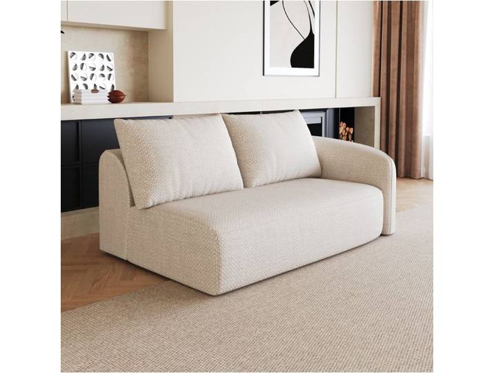 ULEVR Canapé fixe d'angle droit 2 places en tissu blanc livré monté 160 x 90 x 85 cm