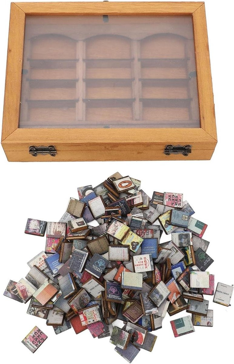Mini Boekenplank Ornament - Decoratief Boekenschap van Natuurhout - 194 Gram