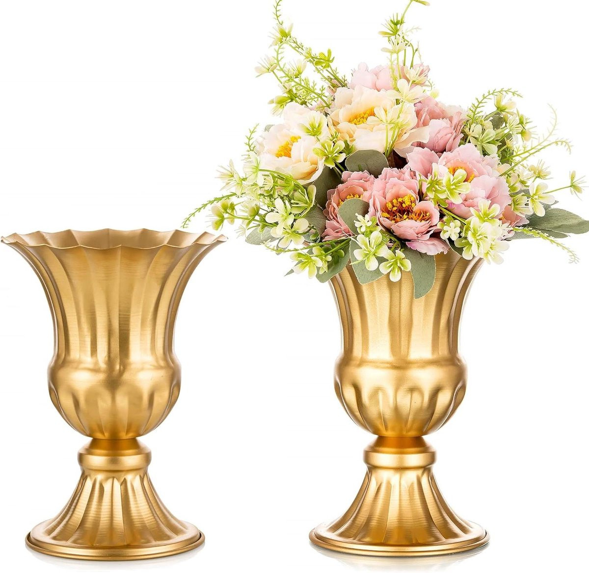 Gouden metalen bloemvaas met artistieke textuur voor tafeldecoratie, Hoogte: 23 cm