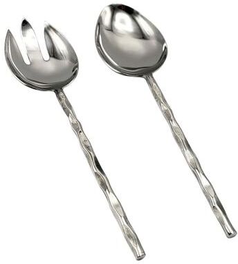 Elyon Tableware Elyon Diamond Reflective Silver Salad Serving Set Indian Artisan-Made Hostess Set Hand-Forged Stainless Steel 2 Pieces