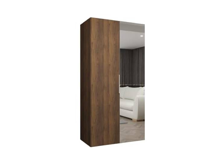 MEBLE KRYSPOL - Kleiderschrank mit Spiegel - Drehtürenschrank - Schrank 100x202x52cm - Garderobenschrank Schlafzimmer, Flur, Jugendzimmer - Farbe Warmia-Nuss, Griff Kaschmir - Marbella 2 100