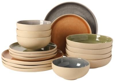 Gibson Elite Manila Bay 16-Piece & 12-Piece Stoneware Reactive Glaze Modern Artisan Dinnerware Set, Service for 4
