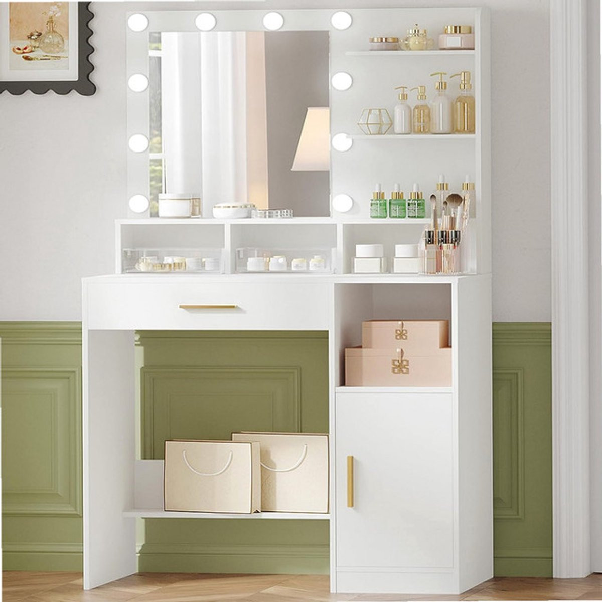 Sierra Kaptafel met Spiegel en 10 LED Verlichting, Wit VT08103X