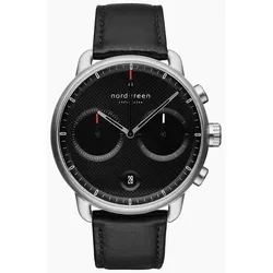 NORDGREEN - PIONEER - schwarzes zifferblatt - leder schwarz / 42 MM