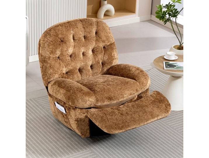 Fauteuil Relax Manuel DYHOME Inclinable Pivotant 360° Fauteuil à Bascule Repose-Pieds Réglable Velours Moelleux Marron